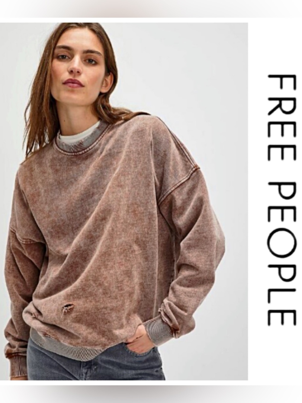 🔥NWT’S-$90 FREE PEOPLE X Falling Forward Oversized DISTRESSED Sweatshirt Soft!!
